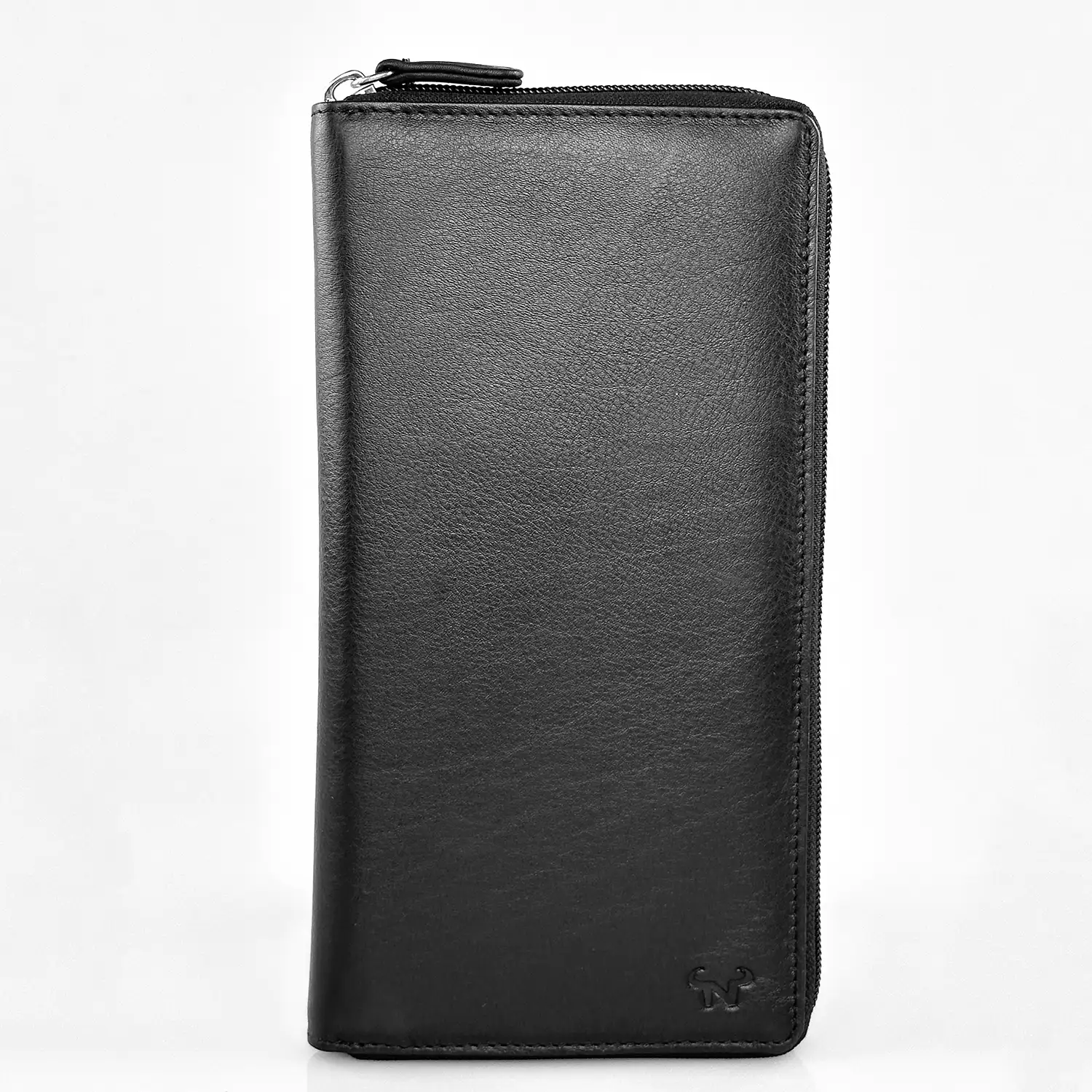 Μεγάλο δερμάτινο πορτοφόλι Calfnero C2872 μαύρο με φερμουάρ και θέσεις καρτών
