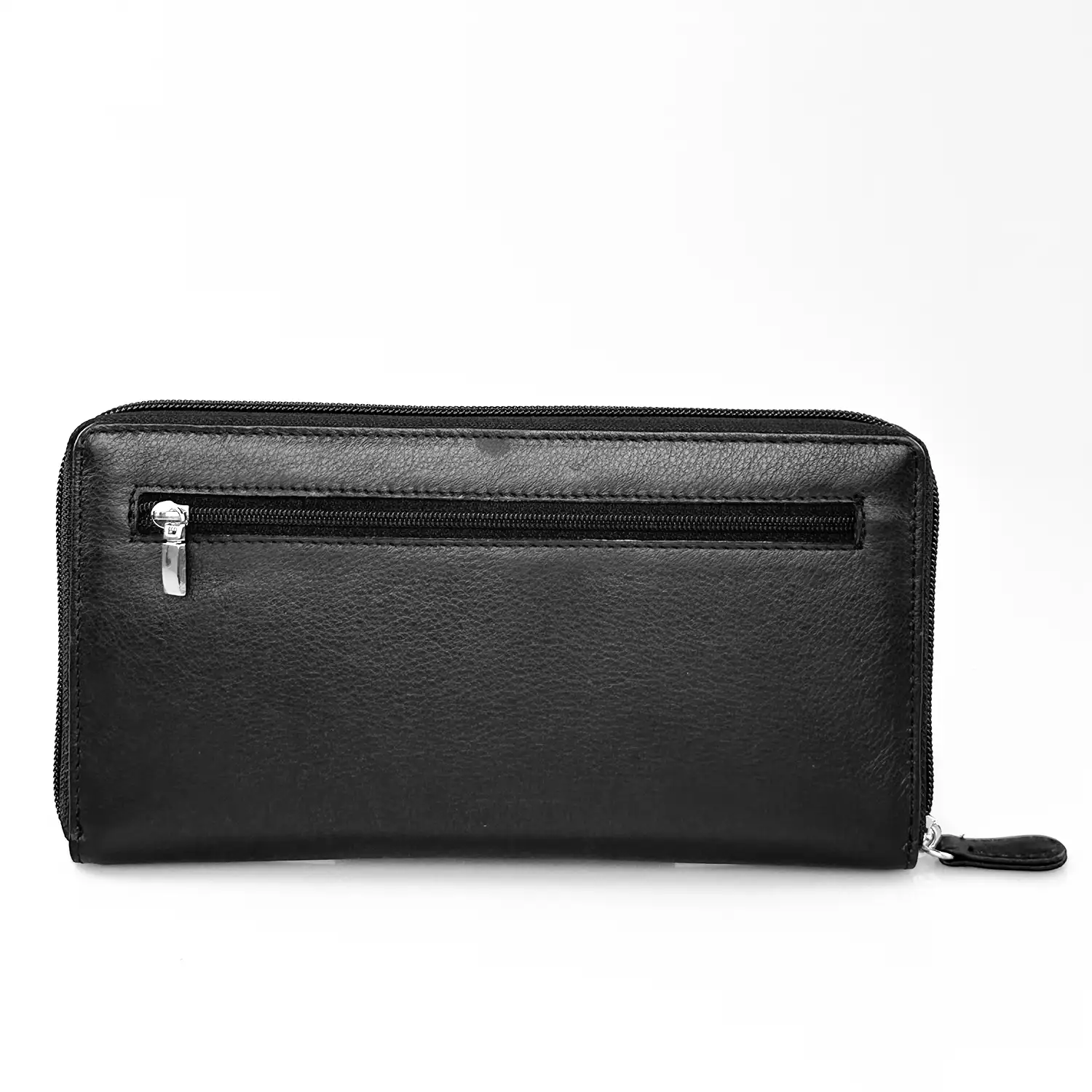 Μεγάλο δερμάτινο πορτοφόλι Calfnero C2872 μαύρο με φερμουάρ και θέσεις καρτών