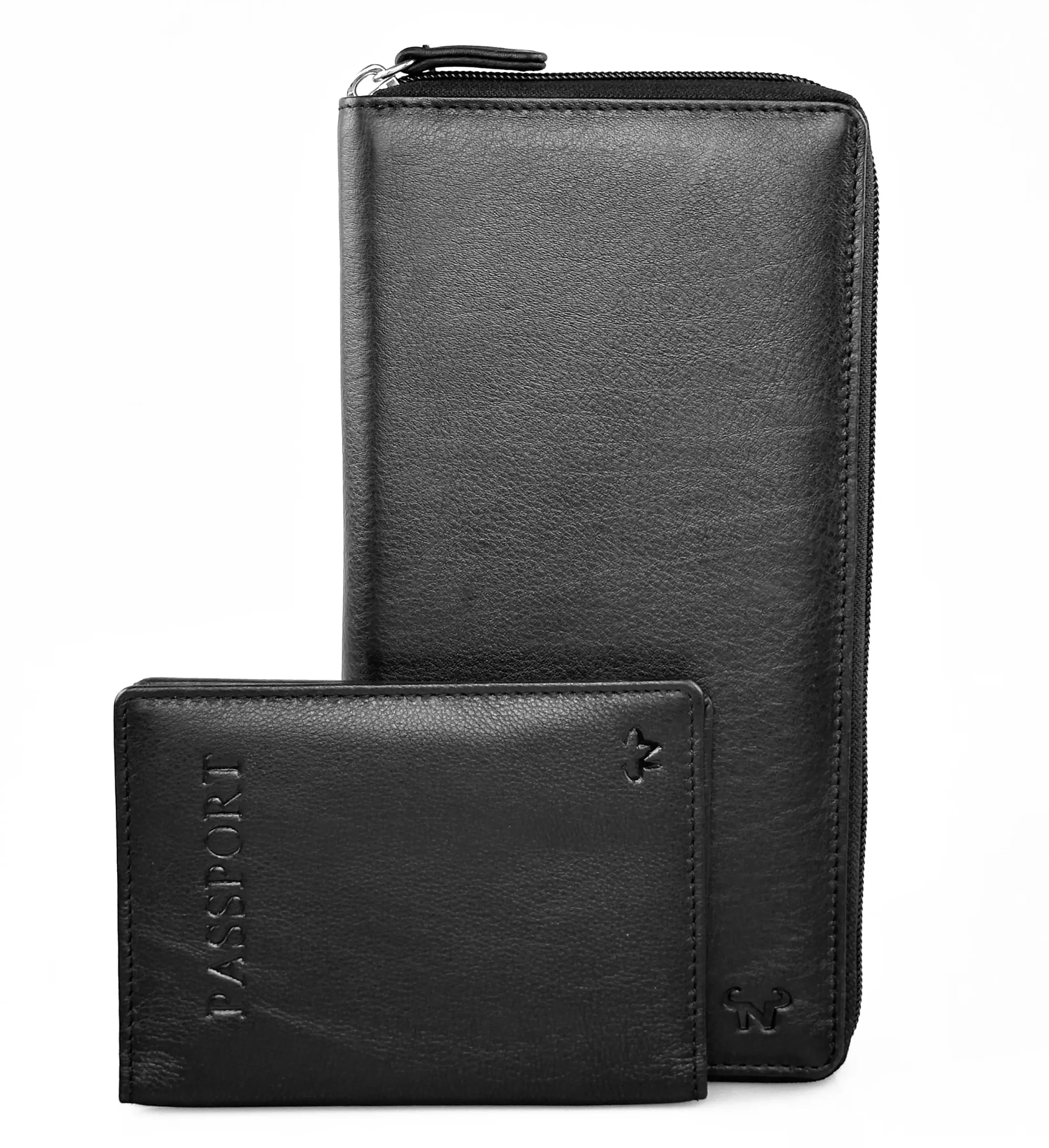 Μεγάλο δερμάτινο πορτοφόλι Calfnero C2872 μαύρο με φερμουάρ και θέσεις καρτών