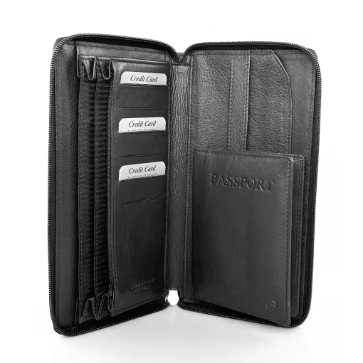 Μεγάλο δερμάτινο πορτοφόλι/Θήκη εγγράφων Calfnero C2872 Μαύρο