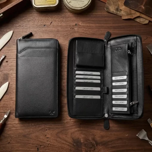 Μεγάλο δερμάτινο πορτοφόλι/Θήκη εγγράφων Calfnero C2873 Μαύρο