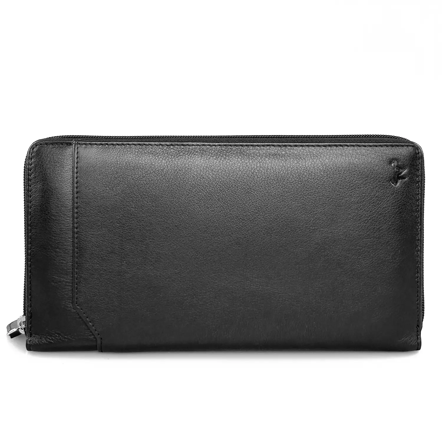 Μεγάλο δερμάτινο πορτοφόλι Calfnero μαύρο με πολλές θέσεις καρτών