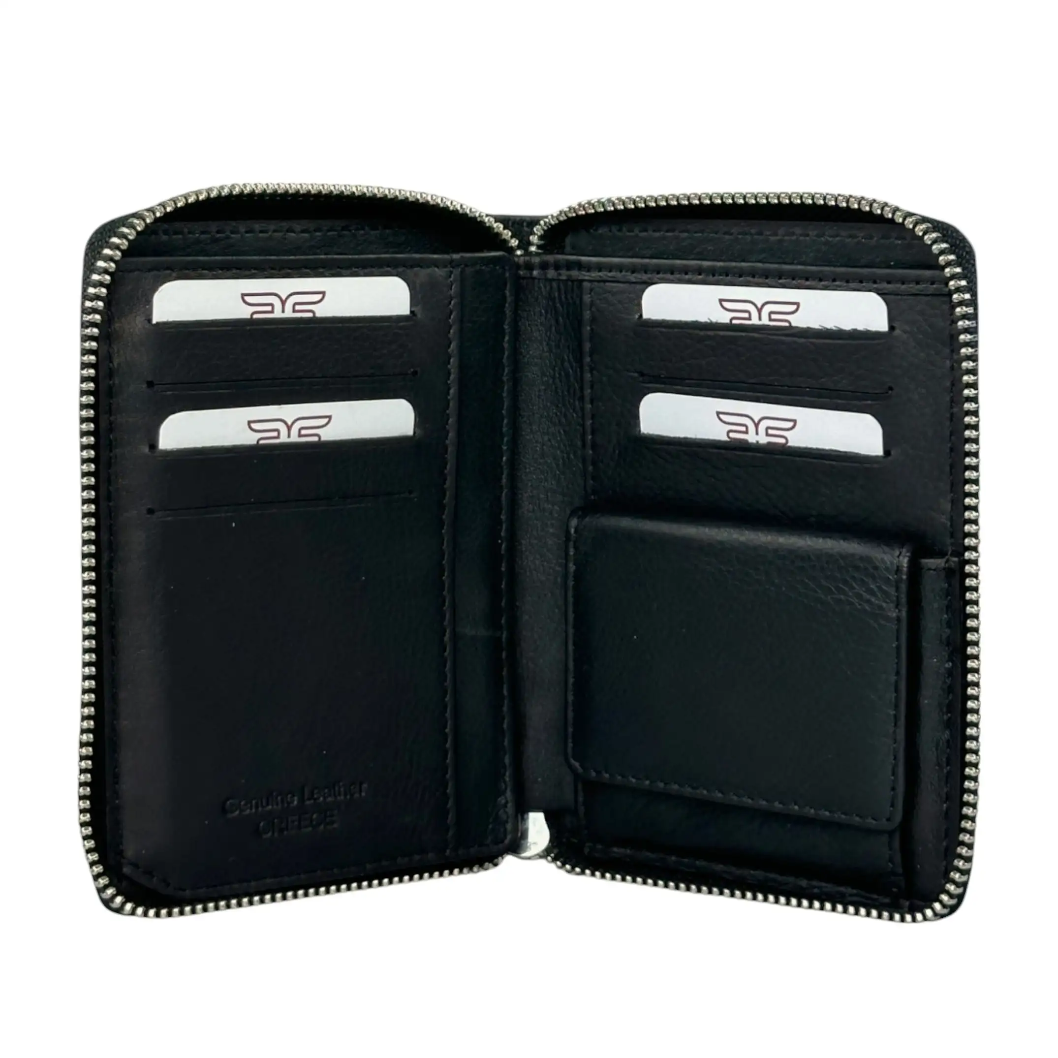 Ανδρικό δερμάτινο πορτοφόλι Calfnero C29609 μαύρο με φερμουάρ