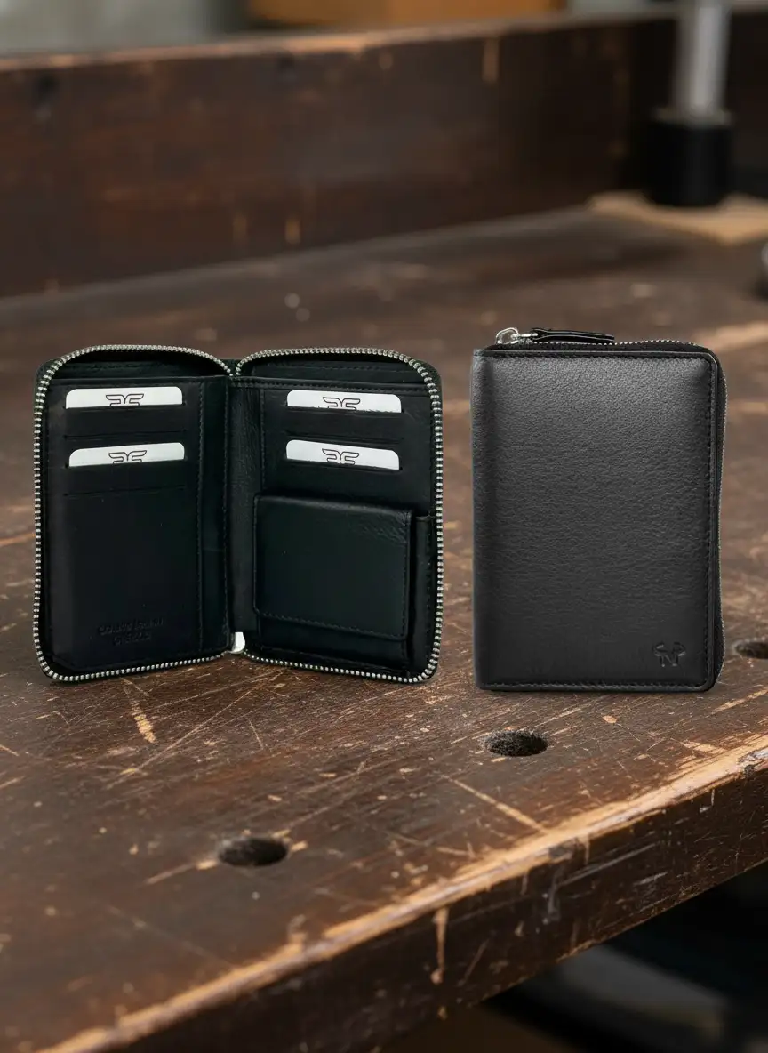 Ανδρικό δερμάτινο πορτοφόλι Calfnero C29609 μαύρο με φερμουάρ