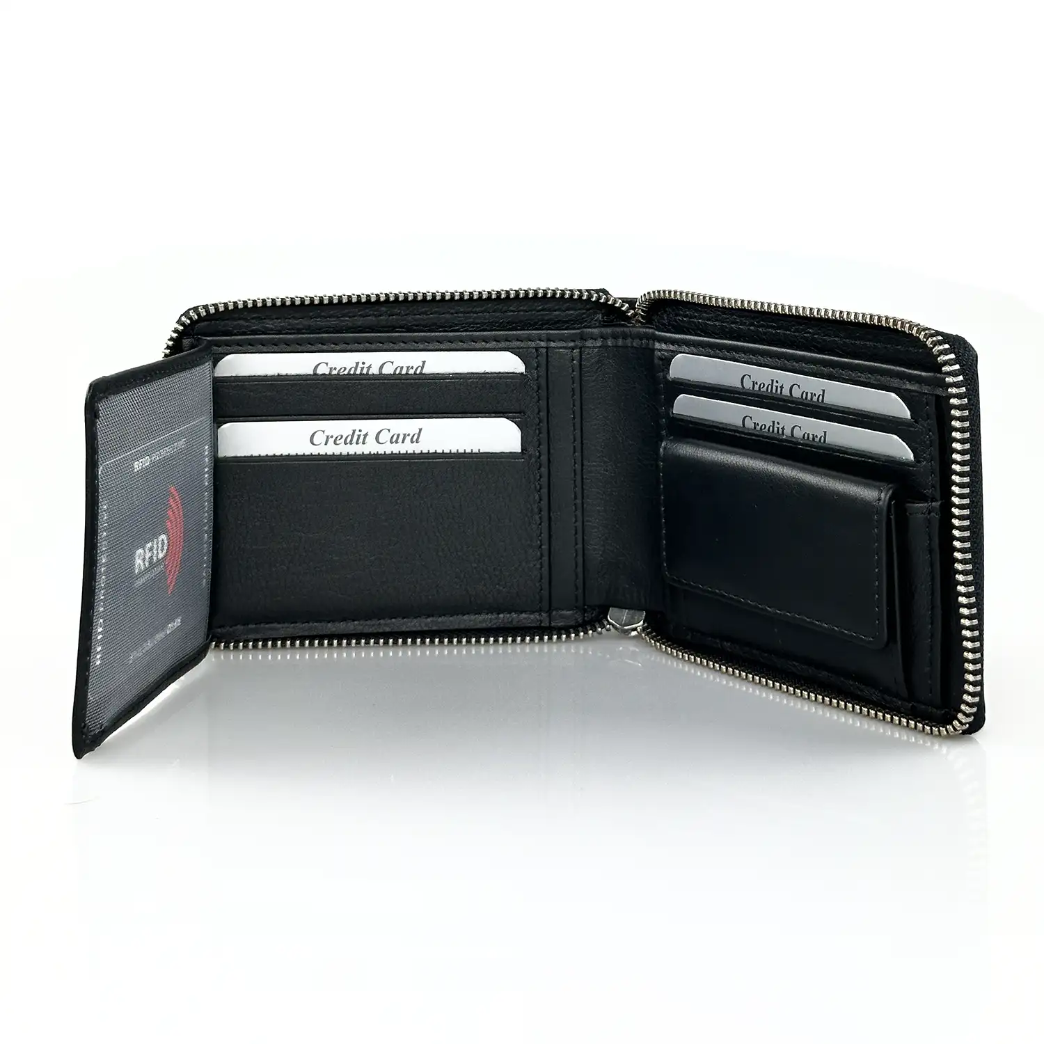 Ανδρικό δερμάτινο πορτοφόλι Calfnero C31609 μαύρο με φερμουάρ