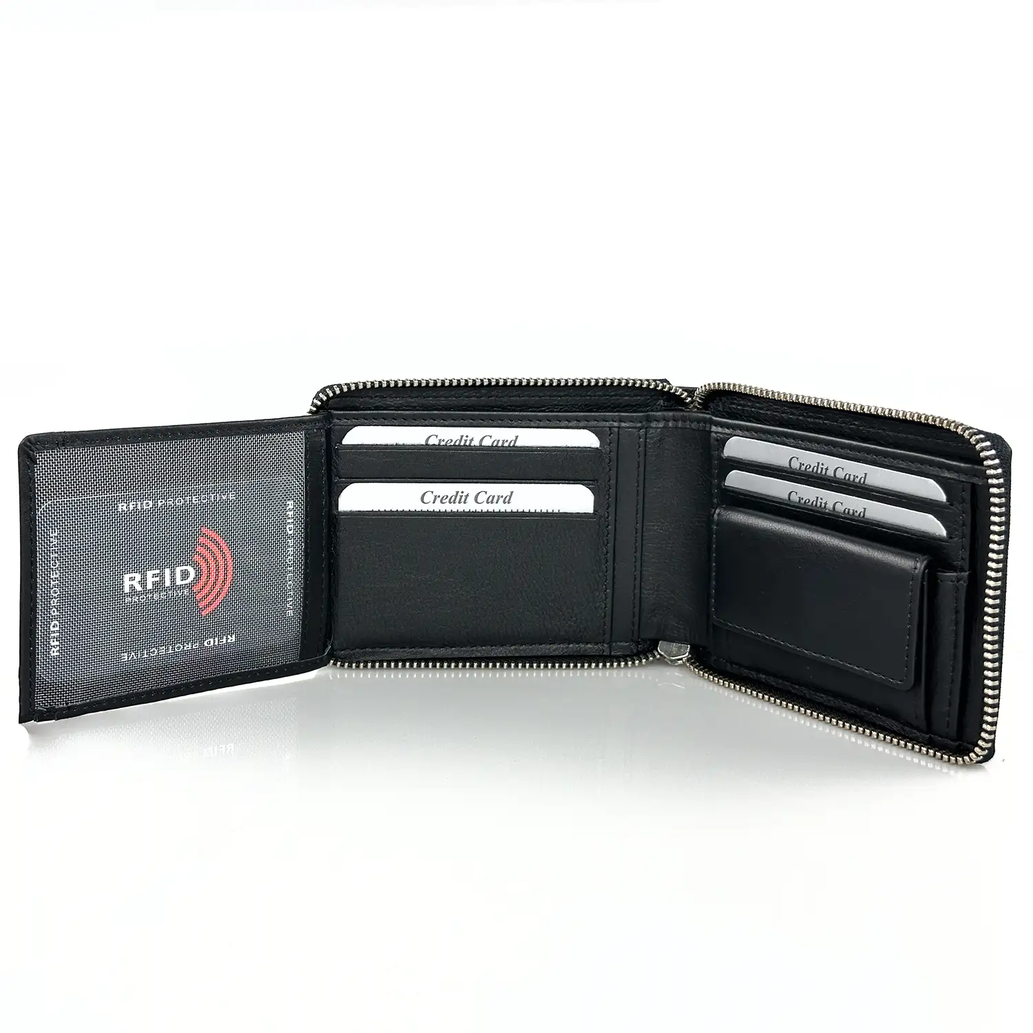 Ανδρικό δερμάτινο πορτοφόλι Calfnero C31609 μαύρο με φερμουάρ