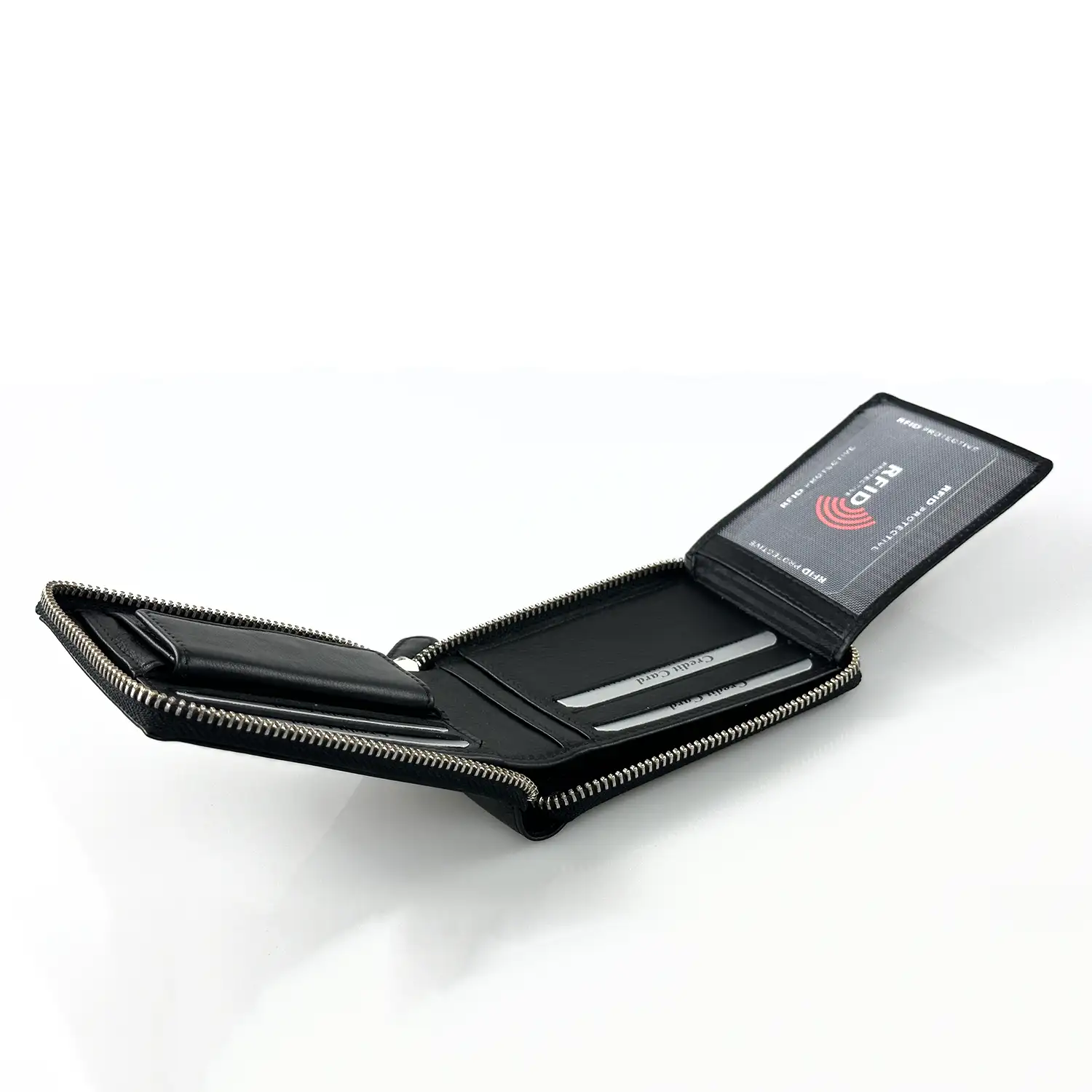 Ανδρικό δερμάτινο πορτοφόλι Calfnero C31609 μαύρο με φερμουάρ