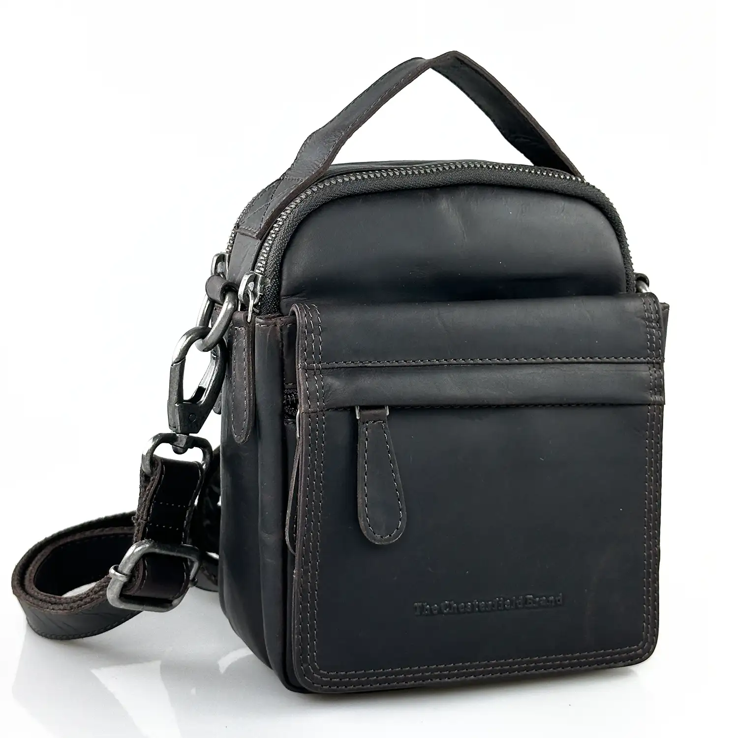 Ανδρική δερμάτινη τσάντα ώμου Chesterfield Brand σε καφέ χρώμα με πολλαπλές θέσεις