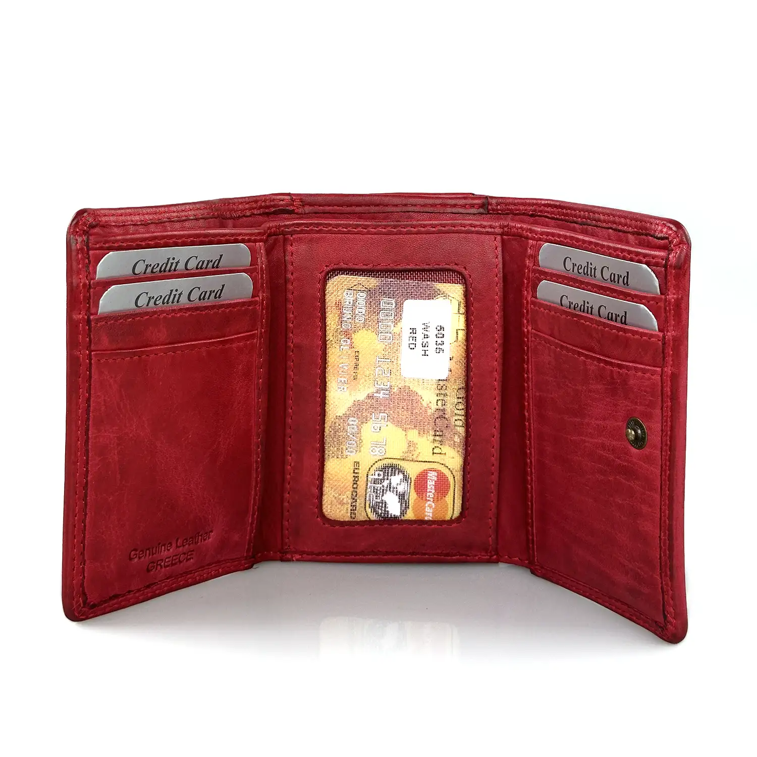 Γυναικείο δερμάτινο πορτοφόλι Calfnero C5035 σε έντονο κόκκινο χρώμα με εξωτερική θήκη για κέρματα.