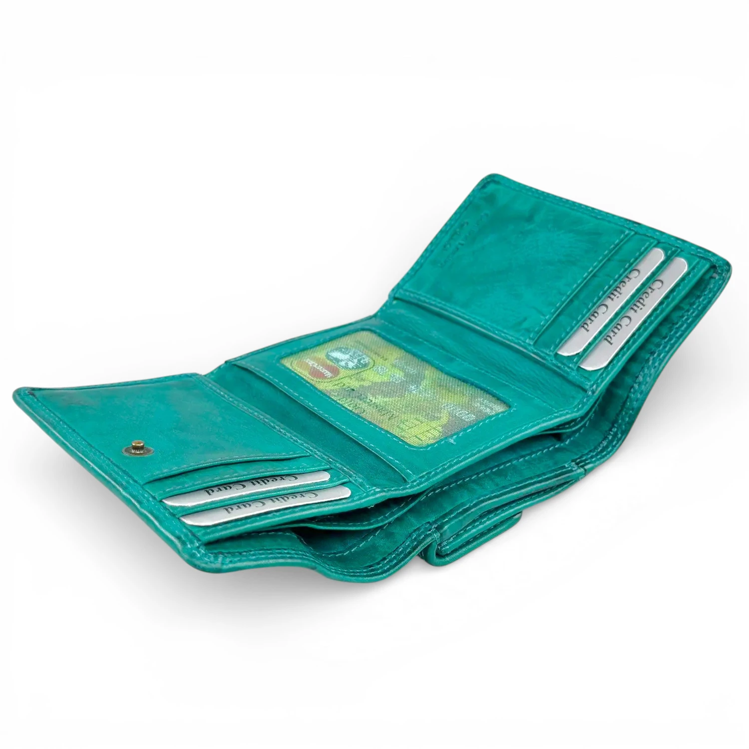 Γυναικείο δερμάτινο πορτοφόλι Calfnero C5035 σε τιρκουάζ απόχρωση με εξωτερική θήκη για κέρματα.