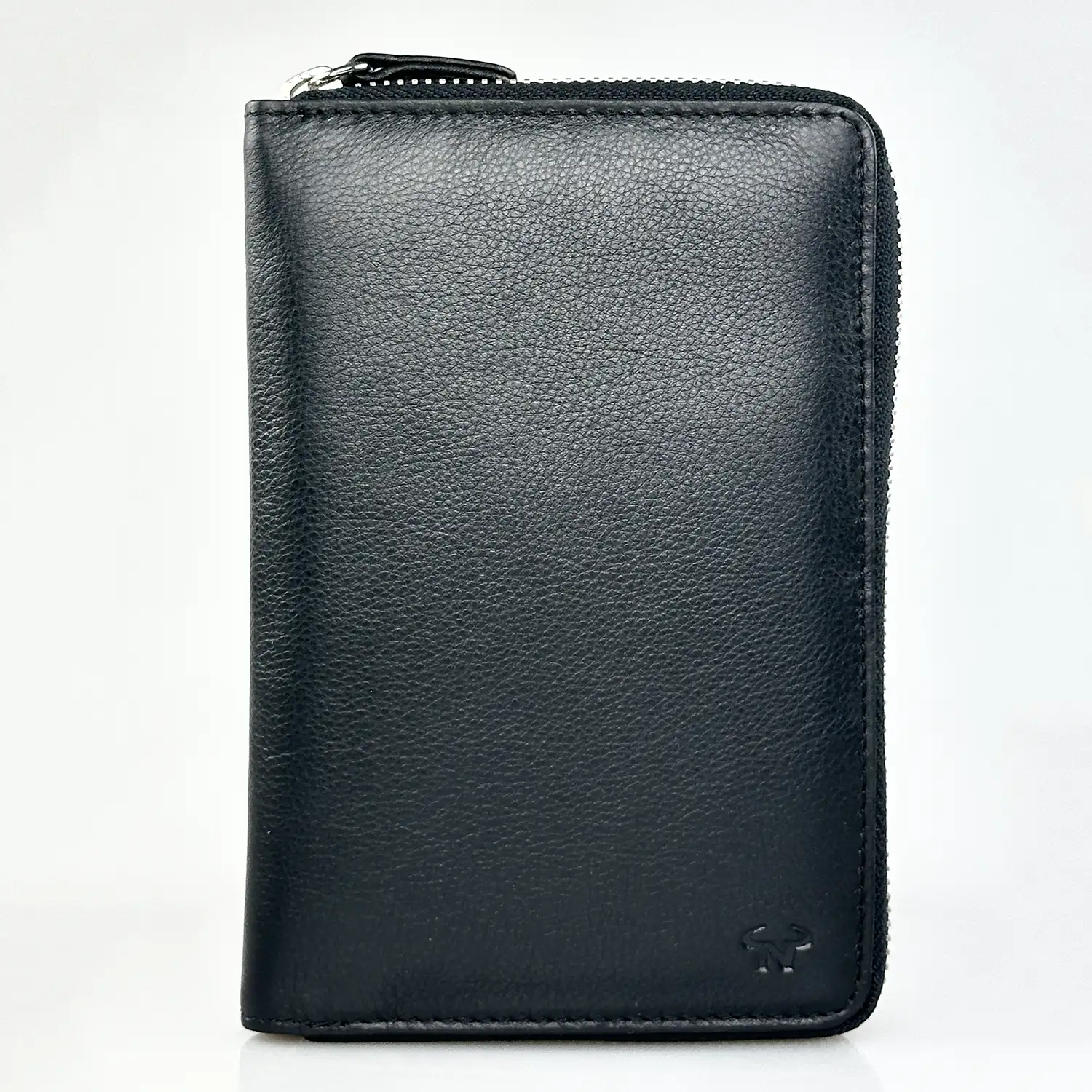 Μεγάλο δερμάτινο πορτοφόλι Calfnero μαύρο με περιμετρικό φερμουάρ και 20 θέσεις καρτών