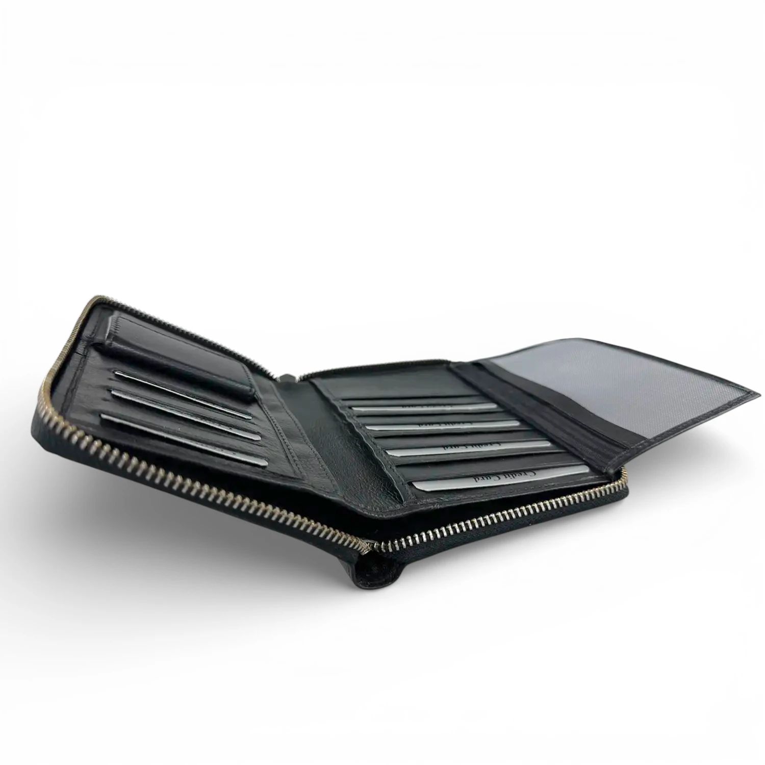 Μεγάλο δερμάτινο πορτοφόλι Calfnero μαύρο με περιμετρικό φερμουάρ και 20 θέσεις καρτών