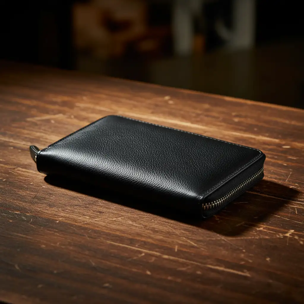 Μεγάλο δερμάτινο πορτοφόλι Calfnero μαύρο με περιμετρικό φερμουάρ και 20 θέσεις καρτών