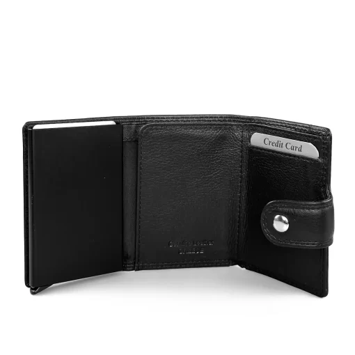 Δερμάτινο Πορτοφόλι Καρτοθηκη  με μηχανισμό Calfnero C990 Μαύρο