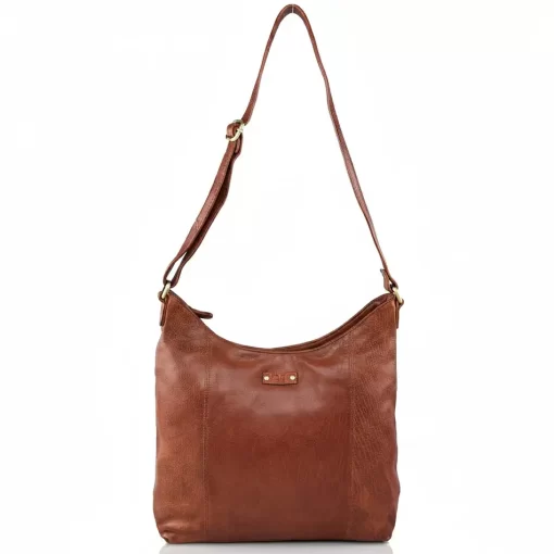 Δερμάτινη Τσάντα Ώμου/Χιαστί Calfnero C99899 Κονιάκ