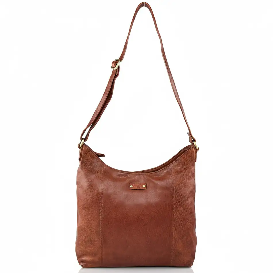 Δερμάτινη τσάντα ώμου και χιαστί Calfnero κονιάκ με ρυθμιζόμενο λουράκι