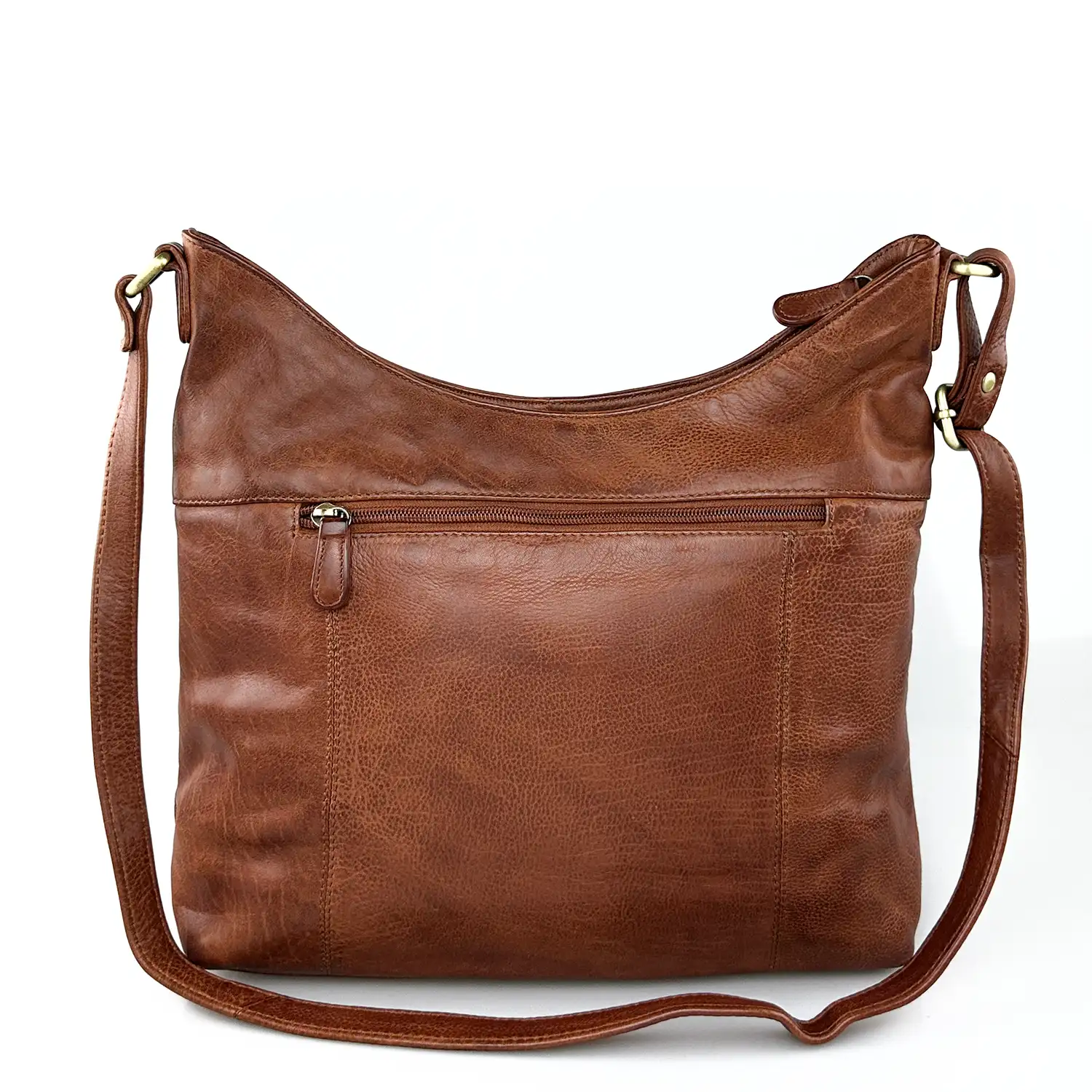 Δερμάτινη τσάντα ώμου και χιαστί Calfnero κονιάκ με ρυθμιζόμενο λουράκι