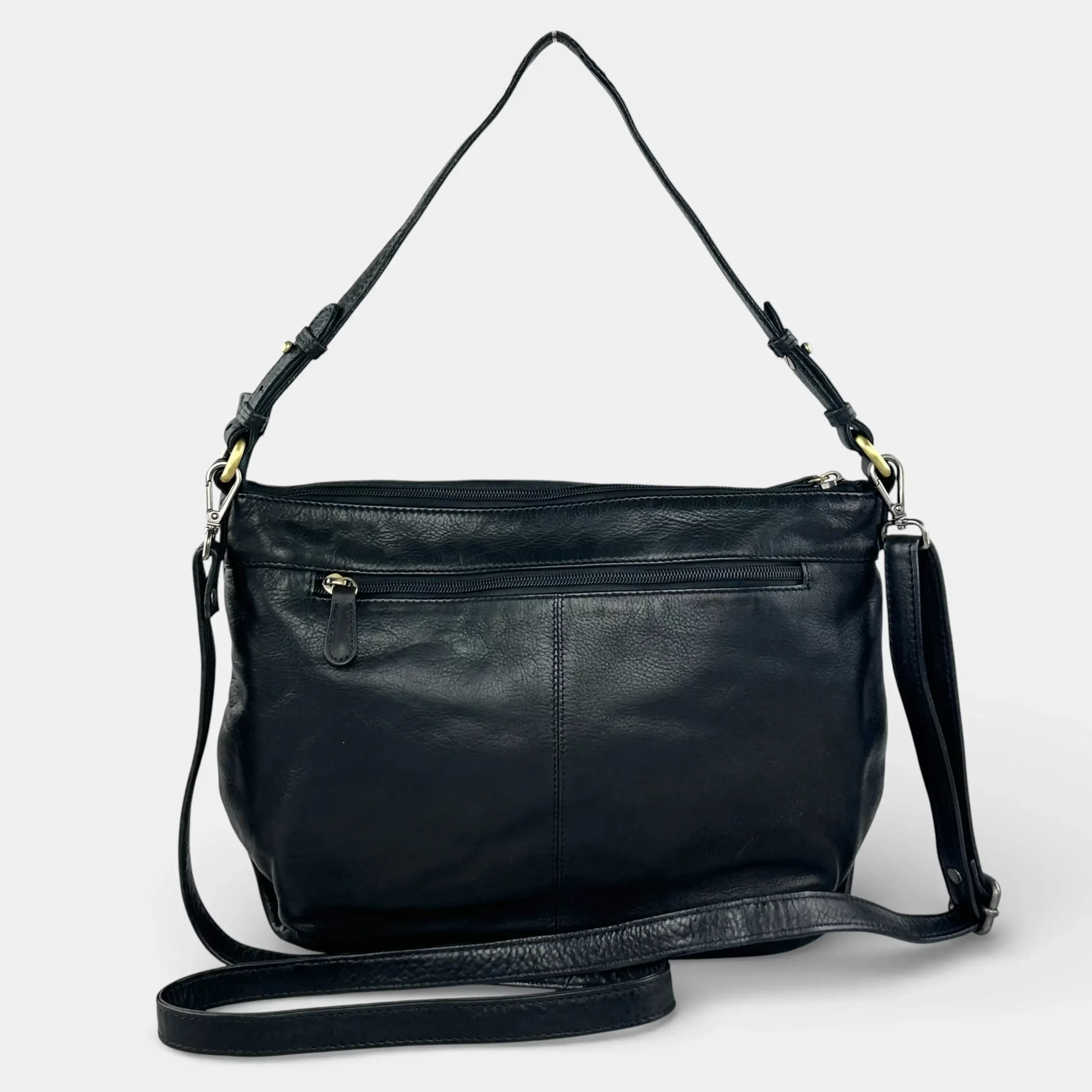 Δερμάτινη τσάντα ώμου και χιαστί Calfnero μαύρη με αποσπώμενο λουράκι