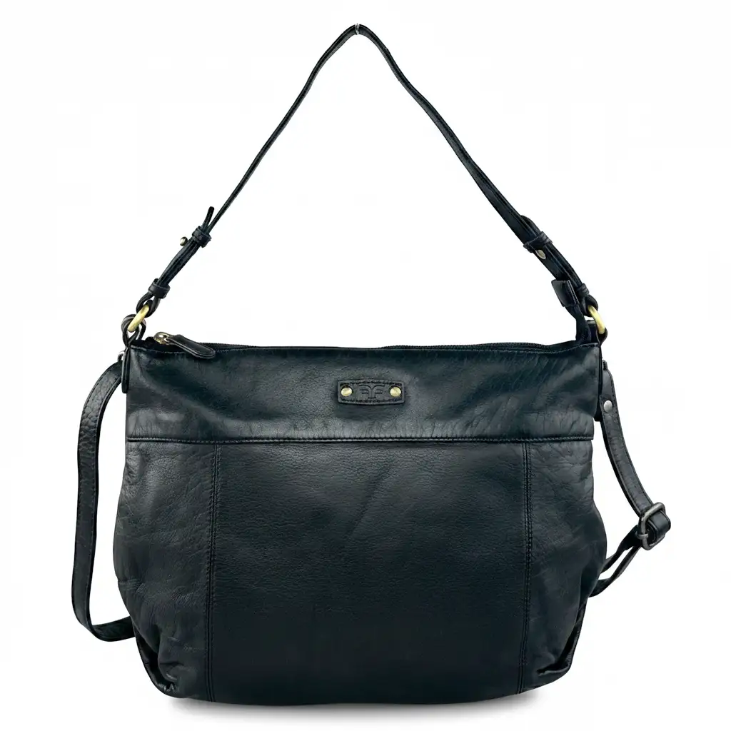 Δερμάτινη τσάντα ώμου και χιαστί Calfnero μαύρη με αποσπώμενο λουράκι