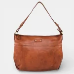 Δερμάτινη τσάντα ώμου και χιαστί Calfnero κονιάκ με αποσπώμενο λουράκι