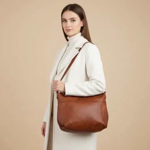 Δερμάτινη Τσάντα Ώμου/Χιαστί Calfnero C99900 Κονιάκ