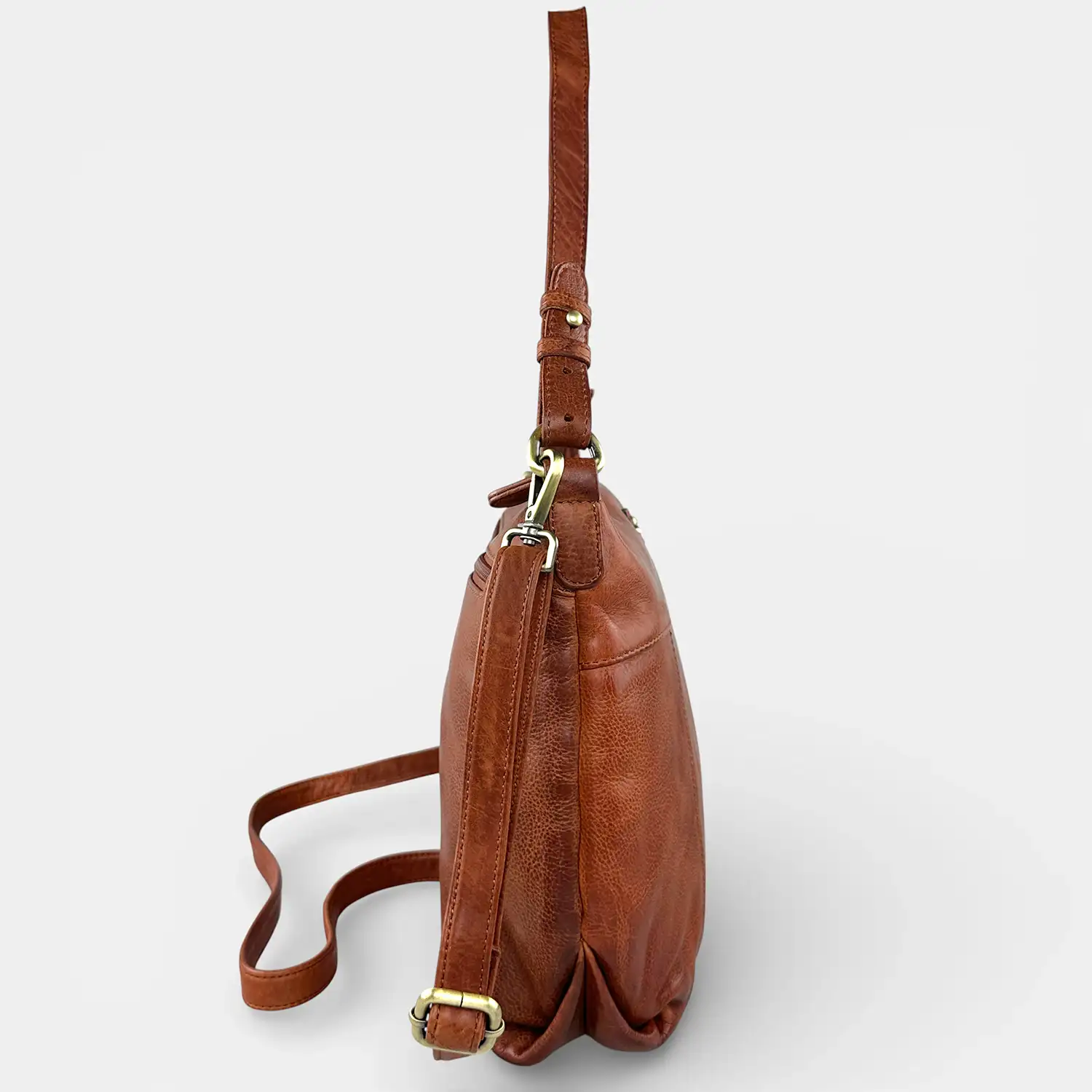 Δερμάτινη τσάντα ώμου και χιαστί Calfnero κονιάκ με αποσπώμενο λουράκι