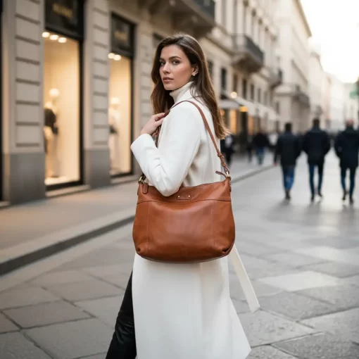 Δερμάτινη Τσάντα Ώμου/Χιαστί Calfnero C99900 Κονιάκ