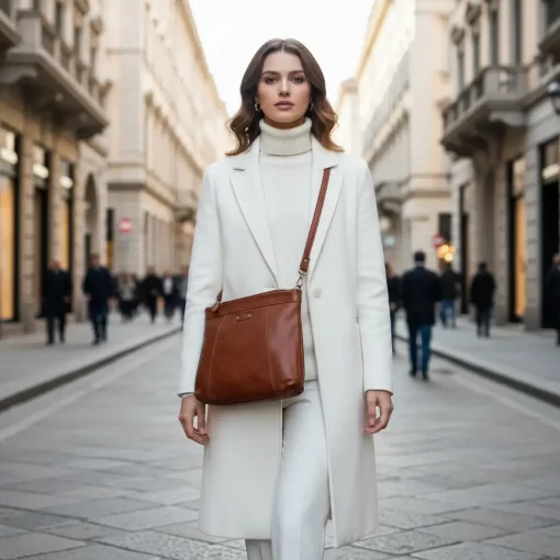 Δερμάτινη Τσάντα Ώμου/Χιαστί Calfnero C99901 Κονιάκ