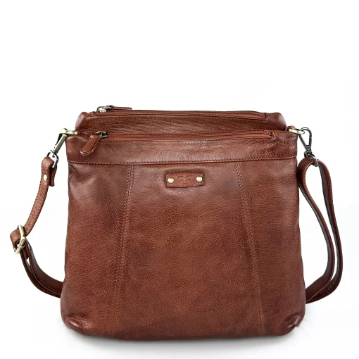 Δερμάτινη Τσάντα Ώμου/Χιαστί Calfnero C99901 Κονιάκ