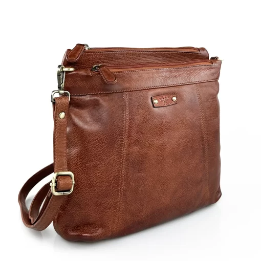 Δερμάτινη Τσάντα Ώμου/Χιαστί Calfnero C99901 Κονιάκ