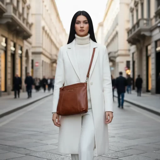 Δερμάτινη Τσάντα Ώμου/Χιαστί Calfnero C99901 Κονιάκ