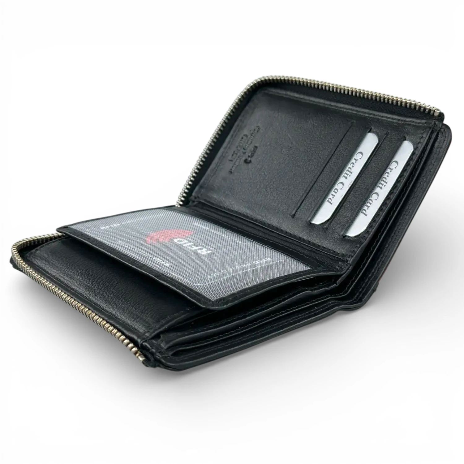 Ανδρικό δερμάτινο πορτοφόλι C-FR12 μαύρο με φερμουάρ και RFID