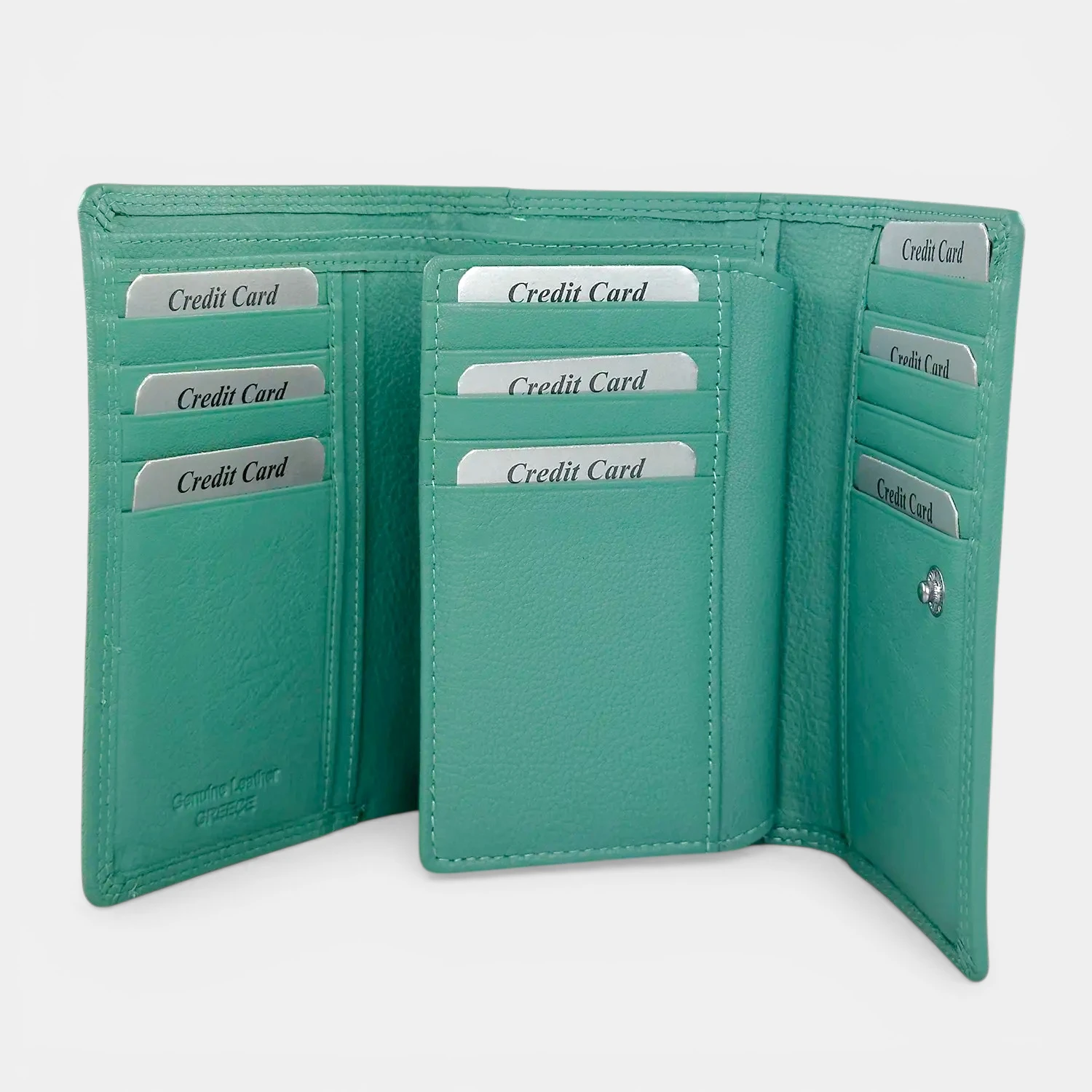 Γυναικείο δερμάτινο πορτοφόλι Calfnero F1412 σε χρώμα μέντα με εξωτερικό φερμουάρ