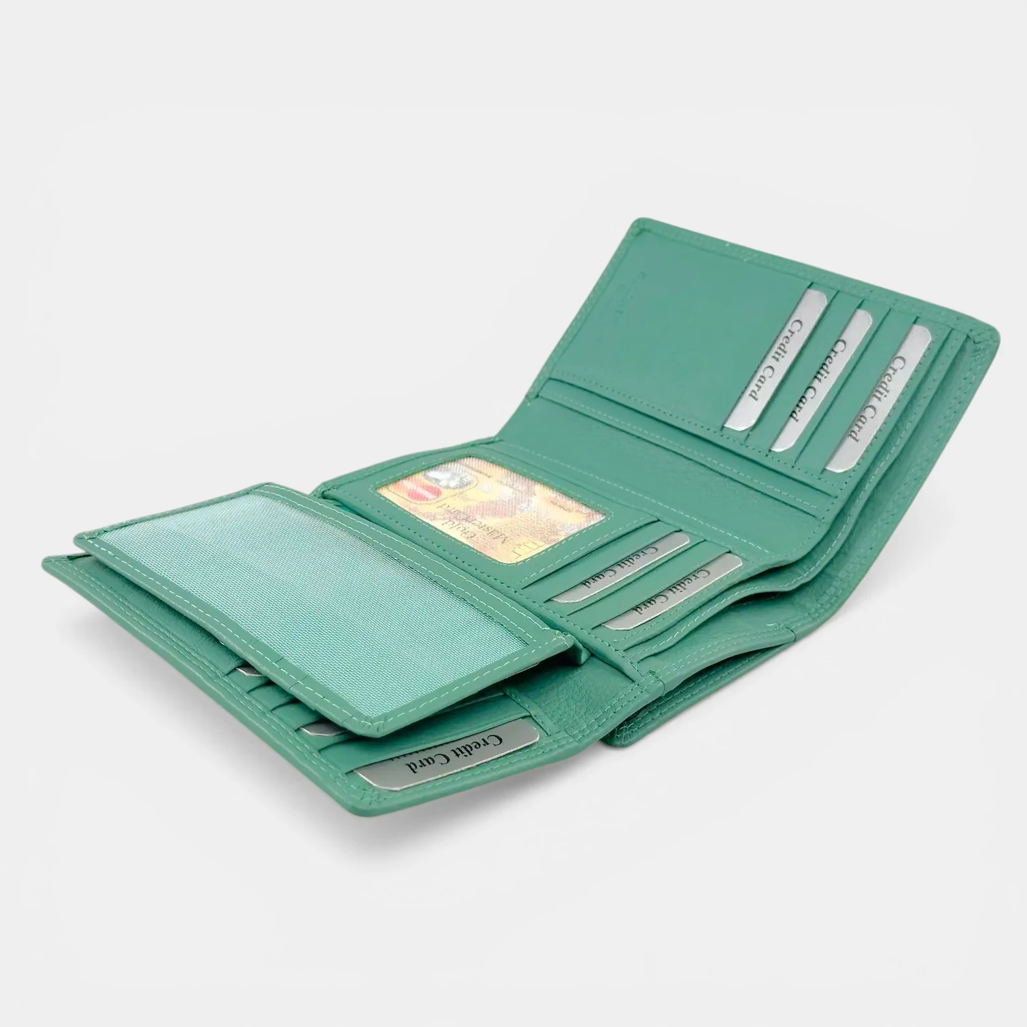 Γυναικείο δερμάτινο πορτοφόλι Calfnero F1412 σε χρώμα μέντα με εξωτερικό φερμουάρ