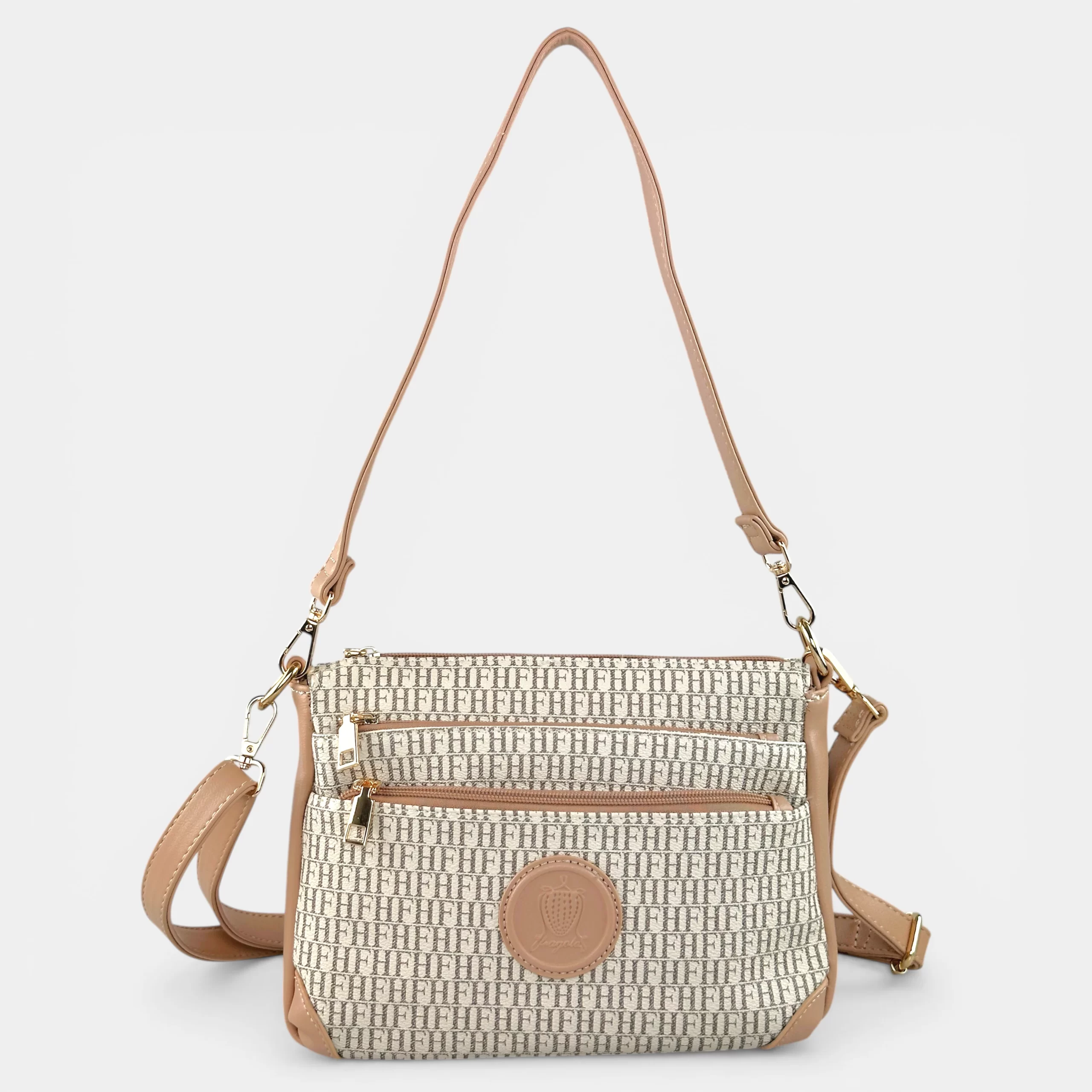 Γυναικεία τσάντα ώμου Fragola FH714 ροζ με μοτίβο και πολλαπλές θήκες