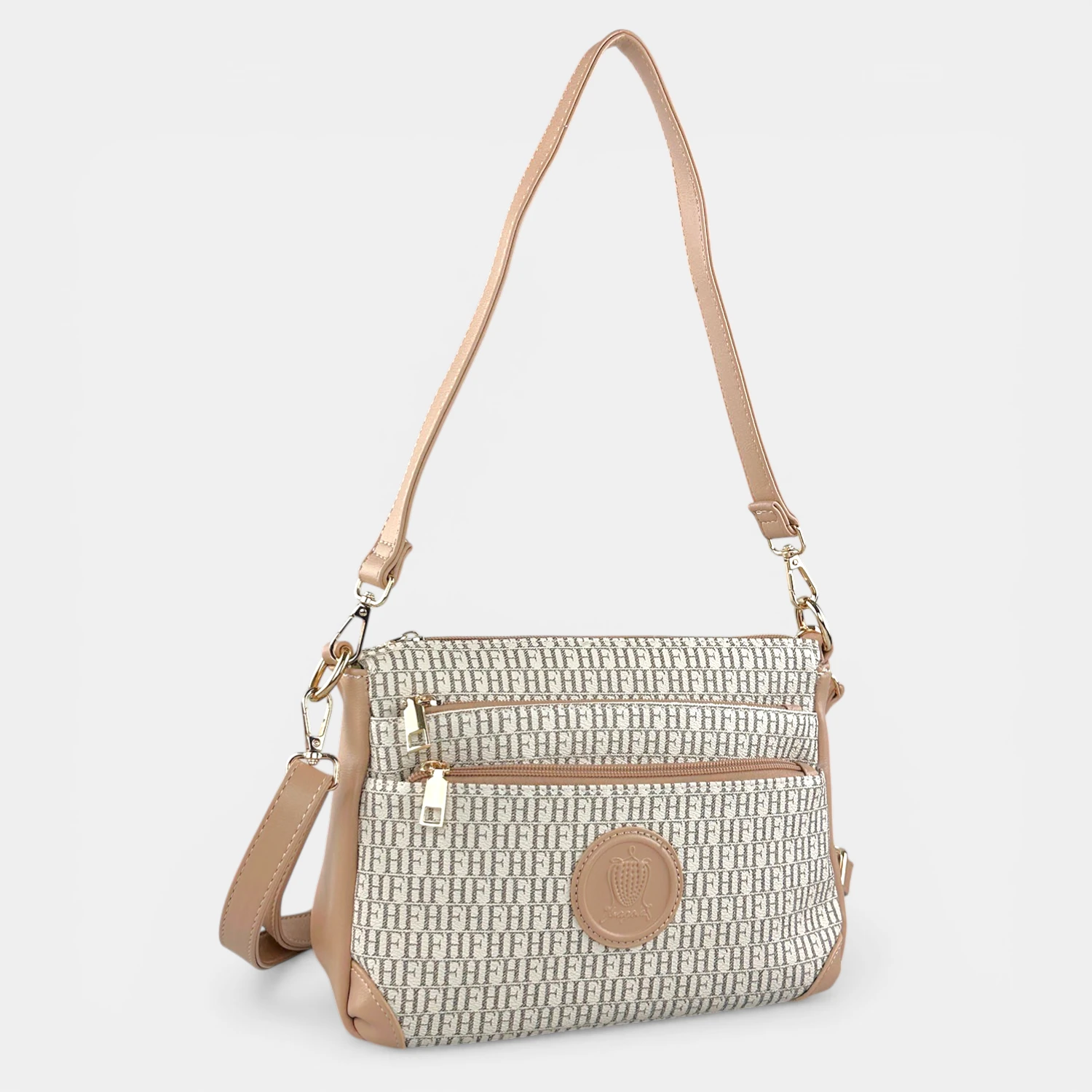 Γυναικεία τσάντα ώμου Fragola FH714 ροζ με μοτίβο και πολλαπλές θήκες