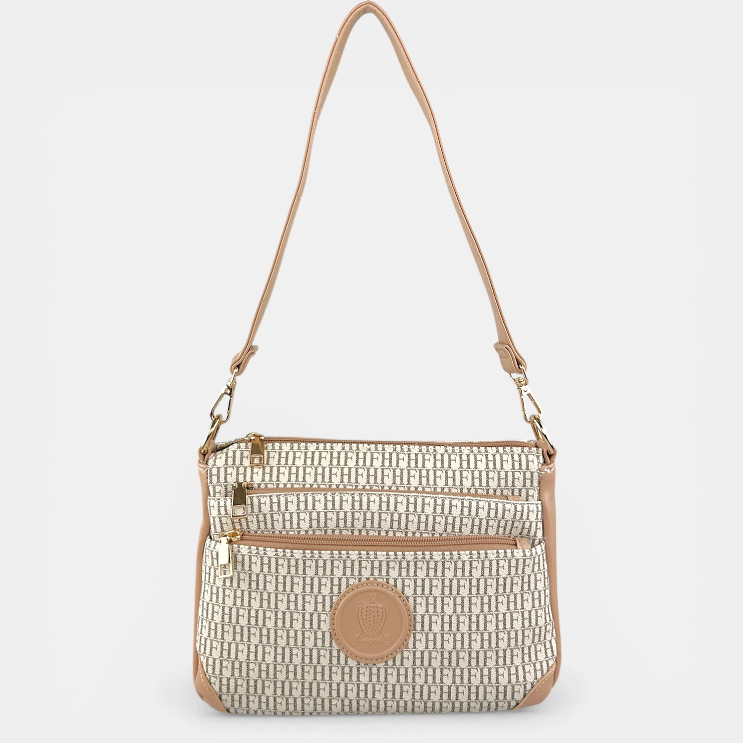 Γυναικεία τσάντα ώμου Fragola FH714 ροζ με μοτίβο και πολλαπλές θήκες