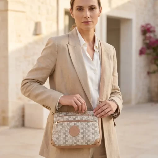 Γυναικεία Τσάντα Ώμου Χιαστί Fragola FH714 Μπεζ/Ροζ