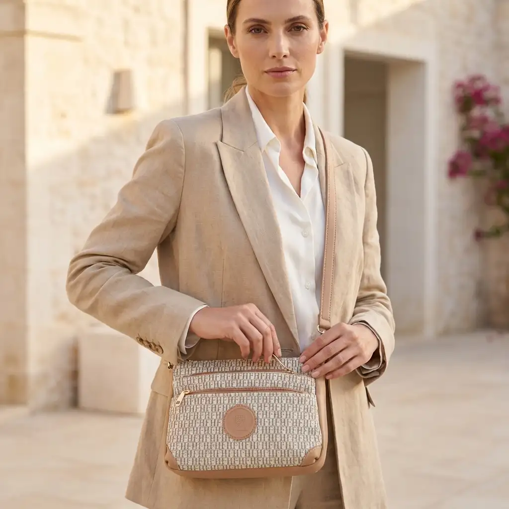 Γυναικεία τσάντα ώμου Fragola FH714 ροζ με μοτίβο και πολλαπλές θήκες