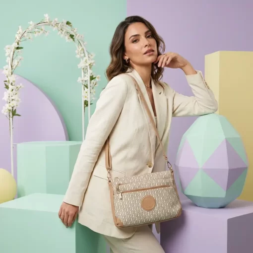 Γυναικεία Τσάντα Ώμου Χιαστί Fragola FH714 Μπεζ/Ροζ