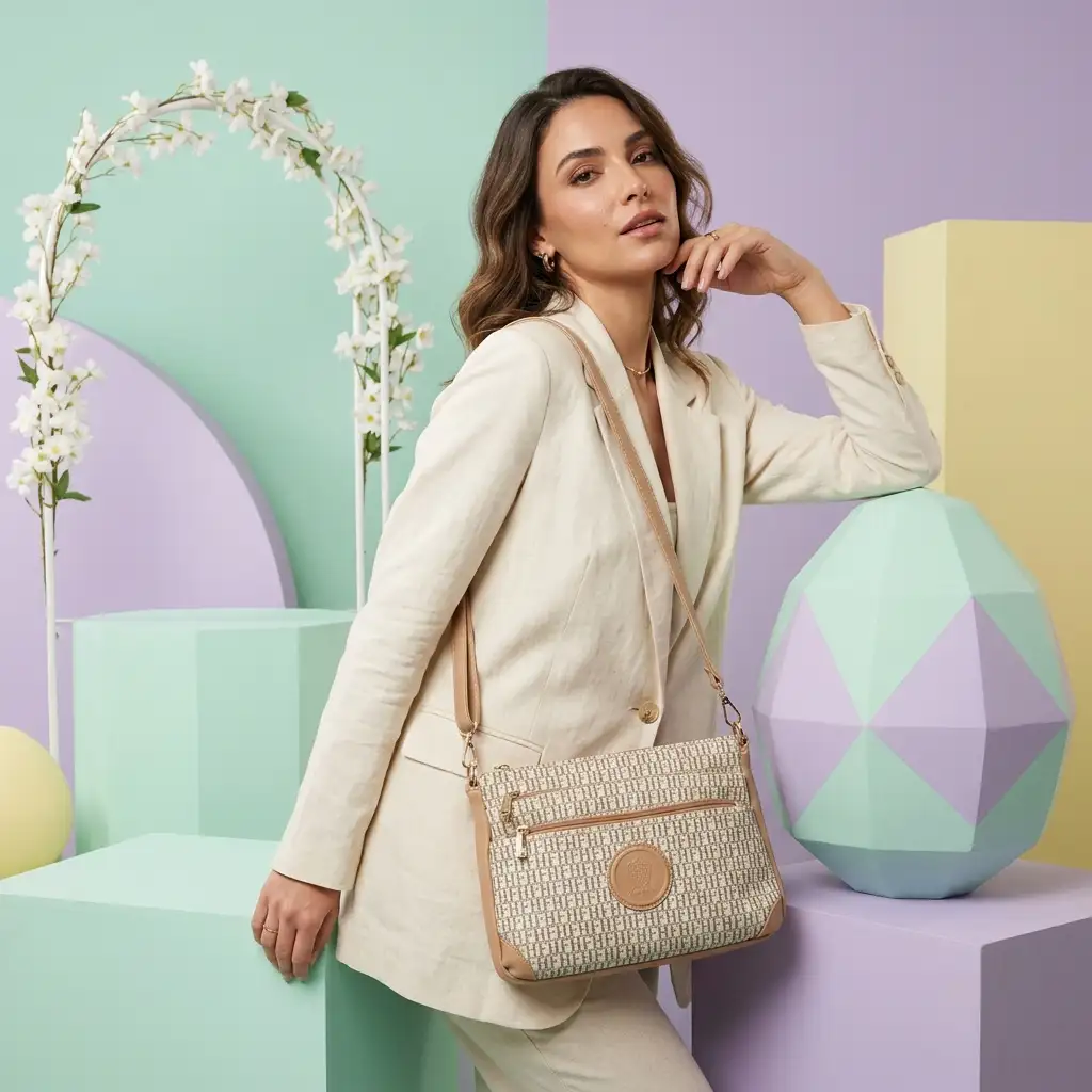 Γυναικεία τσάντα ώμου Fragola FH714 ροζ με μοτίβο και πολλαπλές θήκες