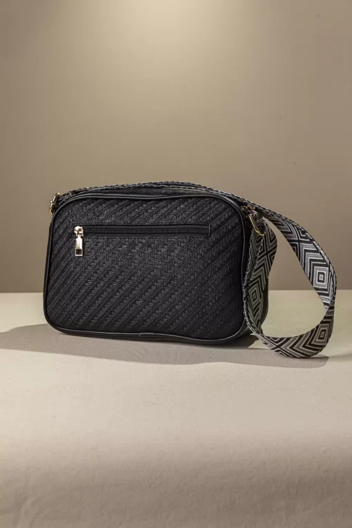 Ψάθινη Γυναικεία Τσάντα Ώμου Χιαστί Fragola FH726 Μαύρο