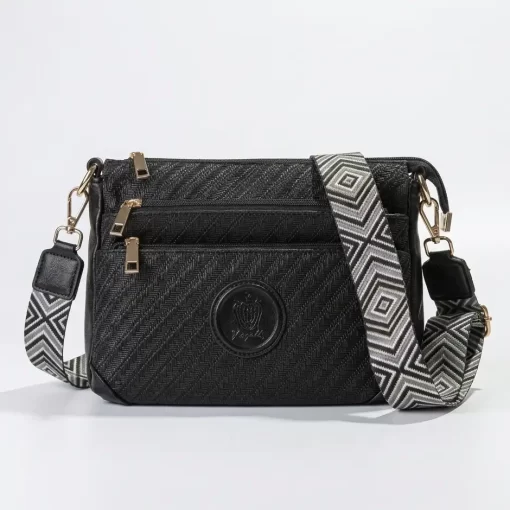 Ψάθινη Γυναικεία Τσάντα Ώμου Χιαστί Fragola FH727 Μαύρο