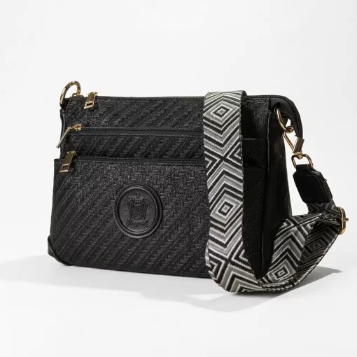 Ψάθινη Γυναικεία Τσάντα Ώμου Χιαστί Fragola FH727 Μαύρο