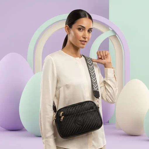 Ψάθινη Γυναικεία Τσάντα Ώμου Χιαστί Fragola FH726 Μαύρο