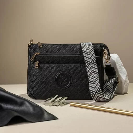 Ψάθινη Γυναικεία Τσάντα Ώμου Χιαστί Fragola FH727 Μαύρο