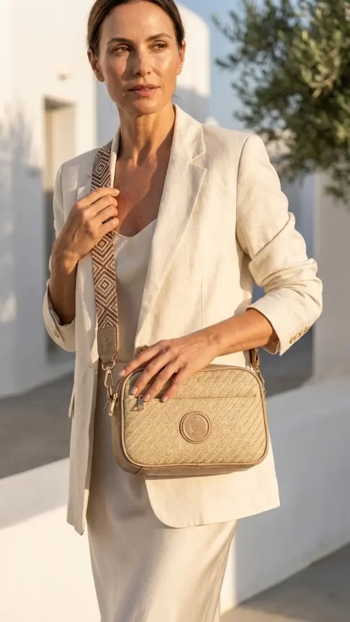 Ψάθινη Γυναικεία Τσάντα Ώμου Χιαστί Fragola FH726 Μπεζ Ανοιχτό