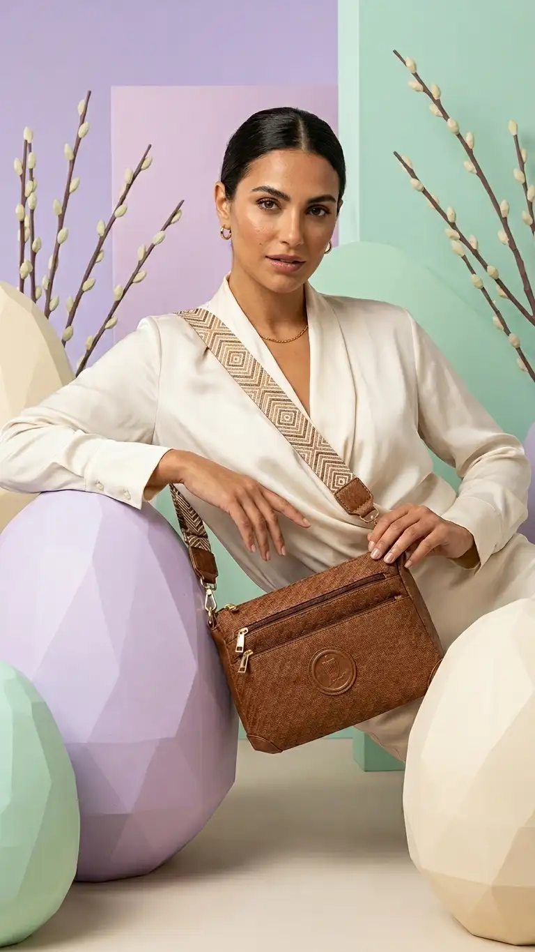 Καφέ ανοιχτό ψάθινη γυναικεία τσάντα ώμου χιαστί Fragola FH727 με γεωμετρικό ιμάντα