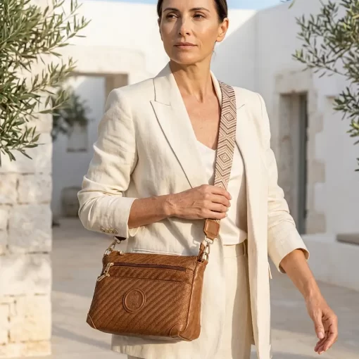 Ψάθινη Γυναικεία Τσάντα Ώμου Χιαστί Fragola FH727 Καφέ Ανοιχτό