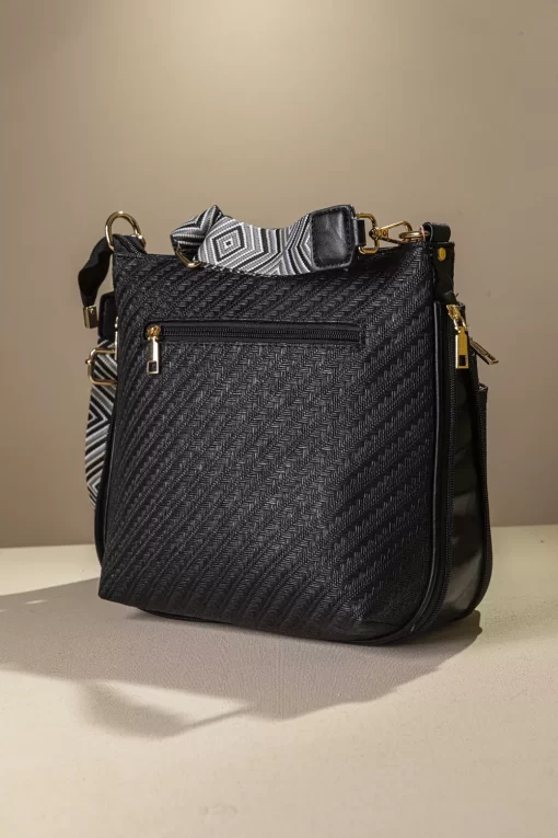 Ψάθινη Γυναικεία Τσάντα Ώμου Χιαστί Fragola FH728 Μαύρο